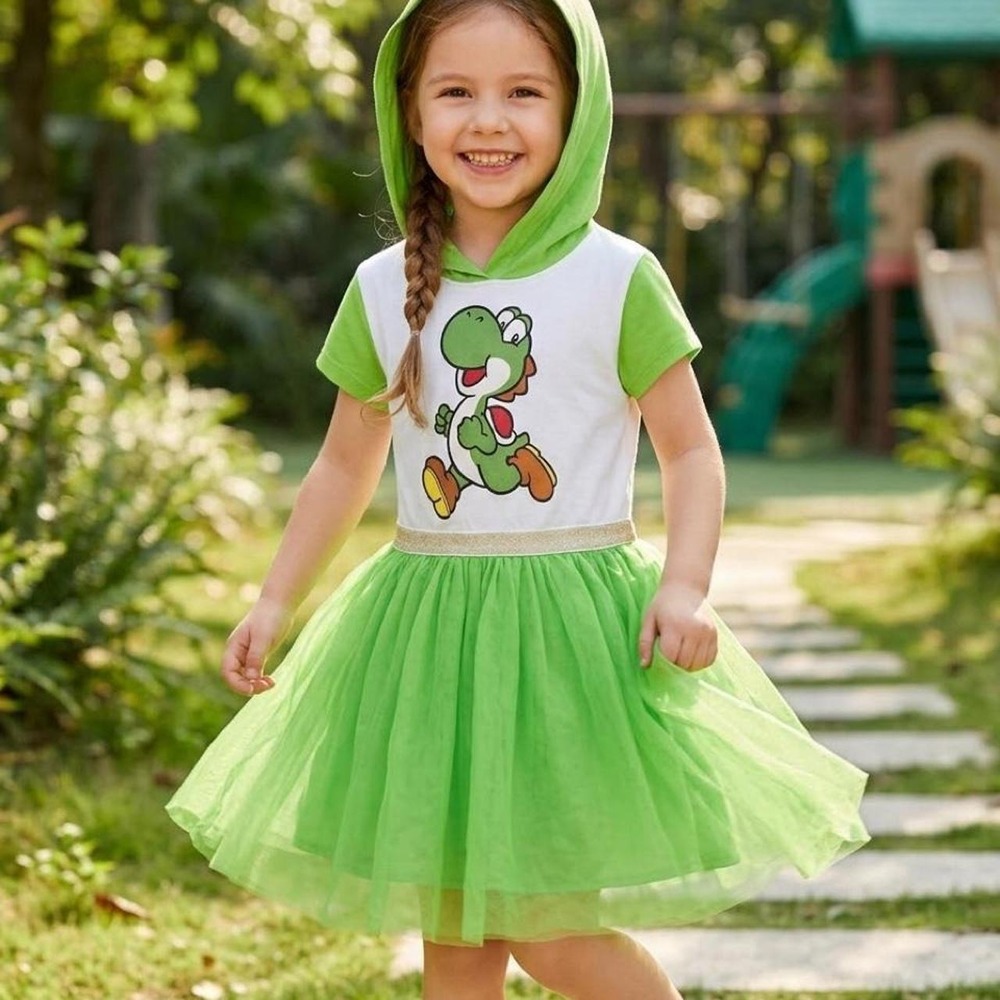 Nintendo Super Mario Yoshi Hooded Costume Tutu Dress Girls Small 3D